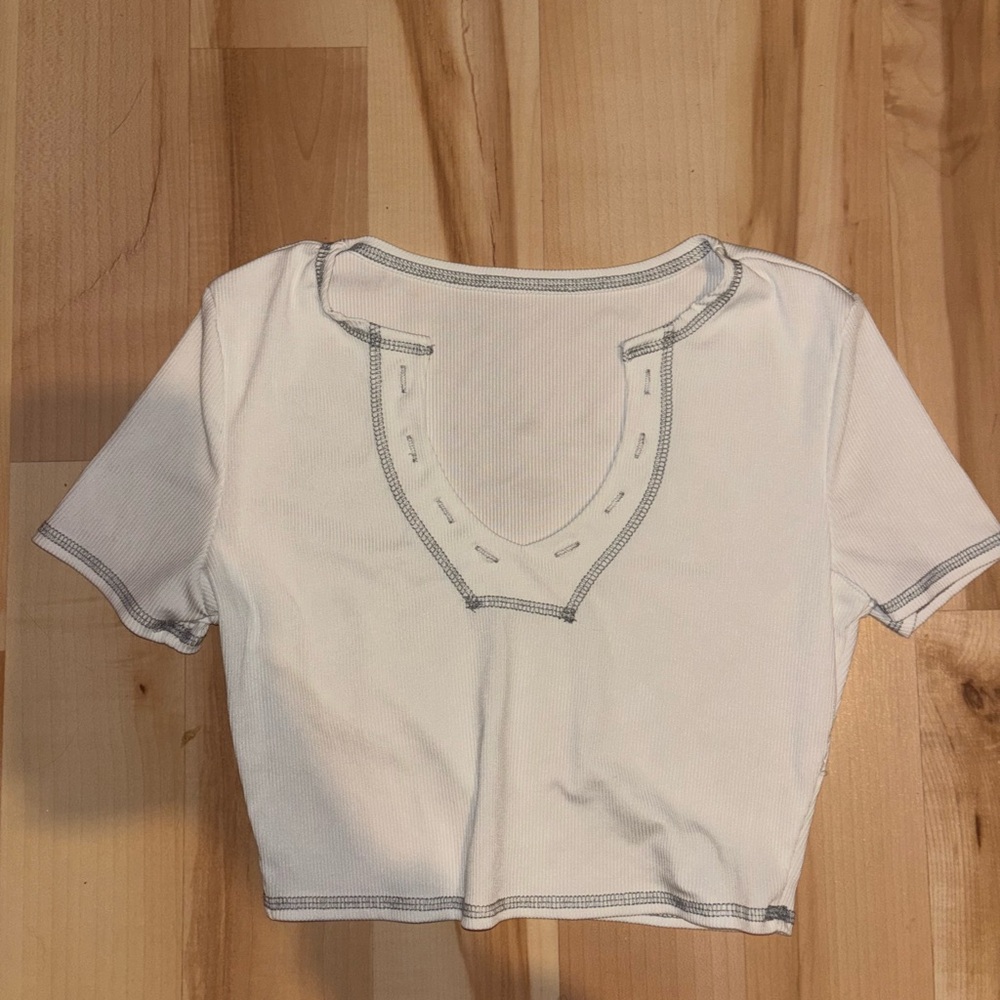 White Contrast Stitch Women's Top
